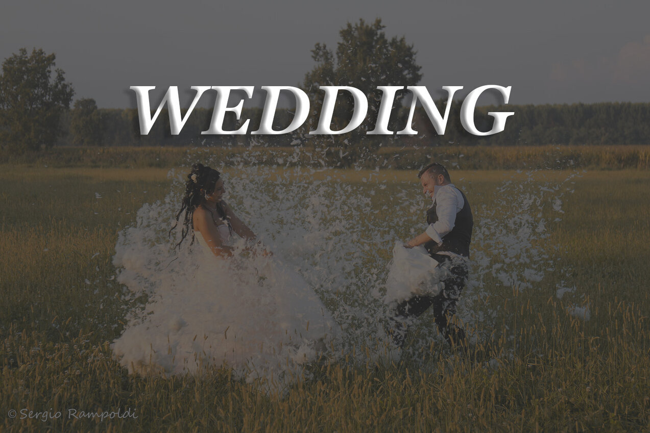 Pagina introduzione matrimoni Una fotografia tratta da un matrimonio usata come sfondo per la scritta Wedding